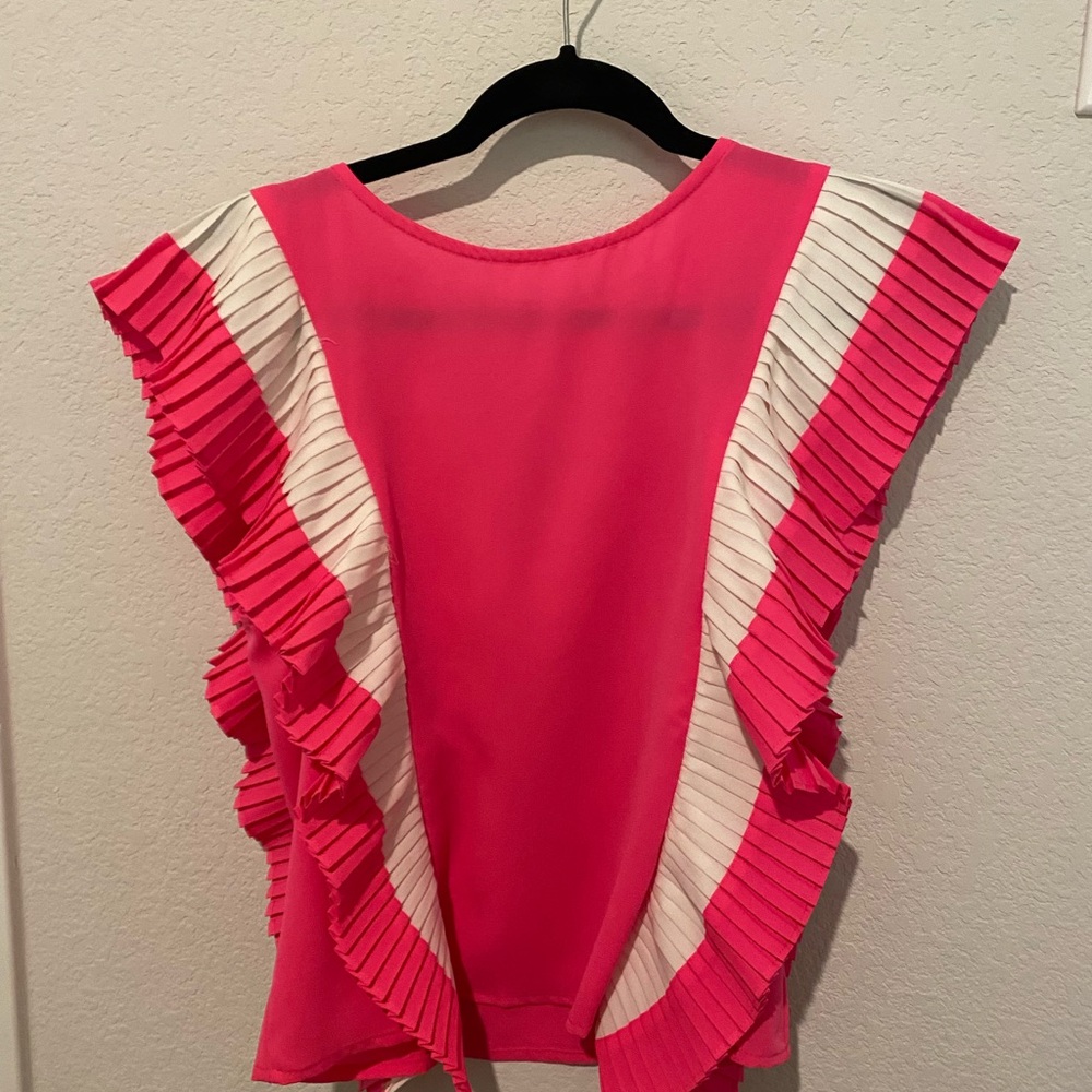 Jealous Tomato Vibrant Pink and White Pleated Blouse